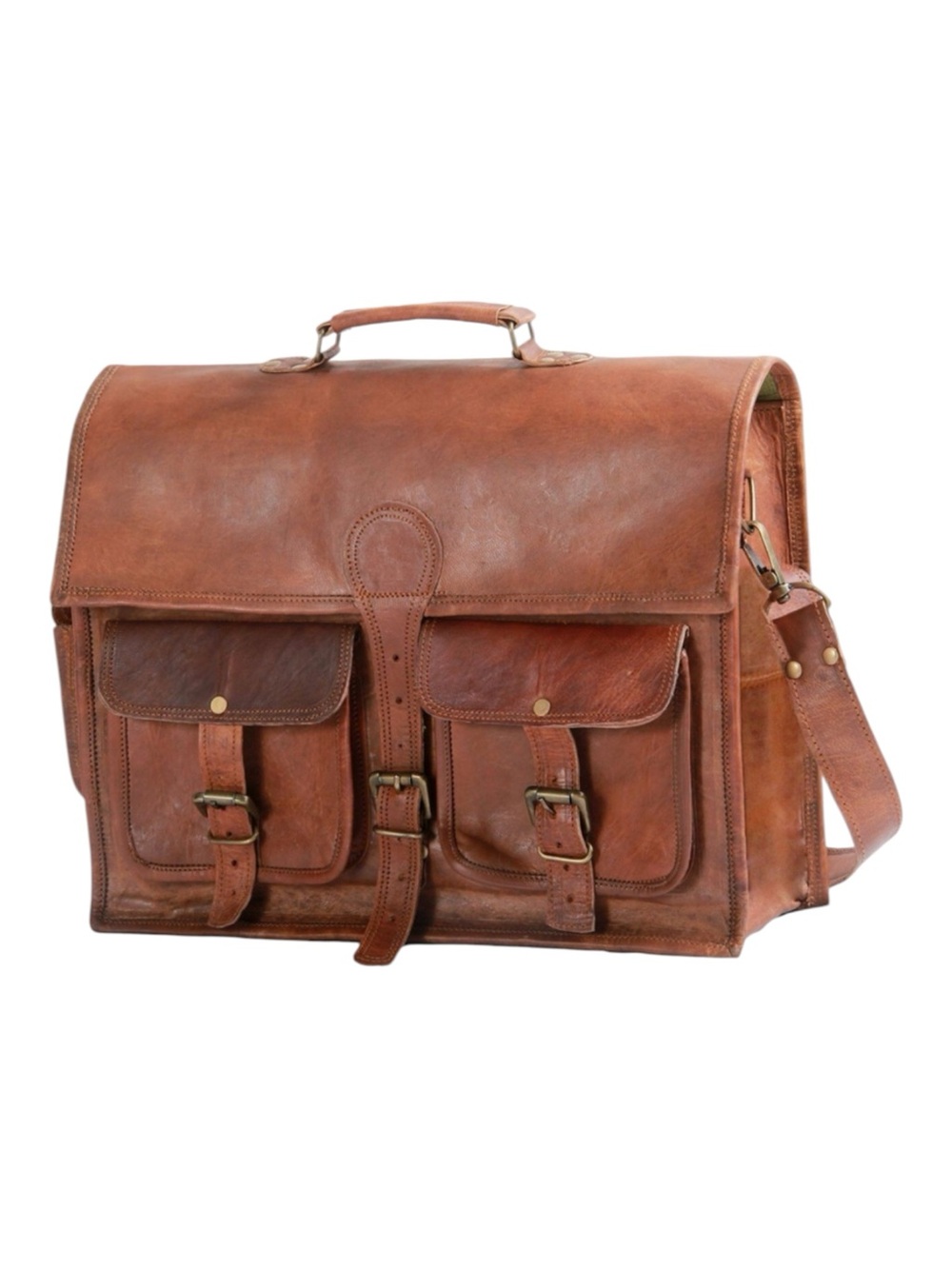 Vintage Handmade Leather Messenger Bag Laptop Briefcase Satchel Brown